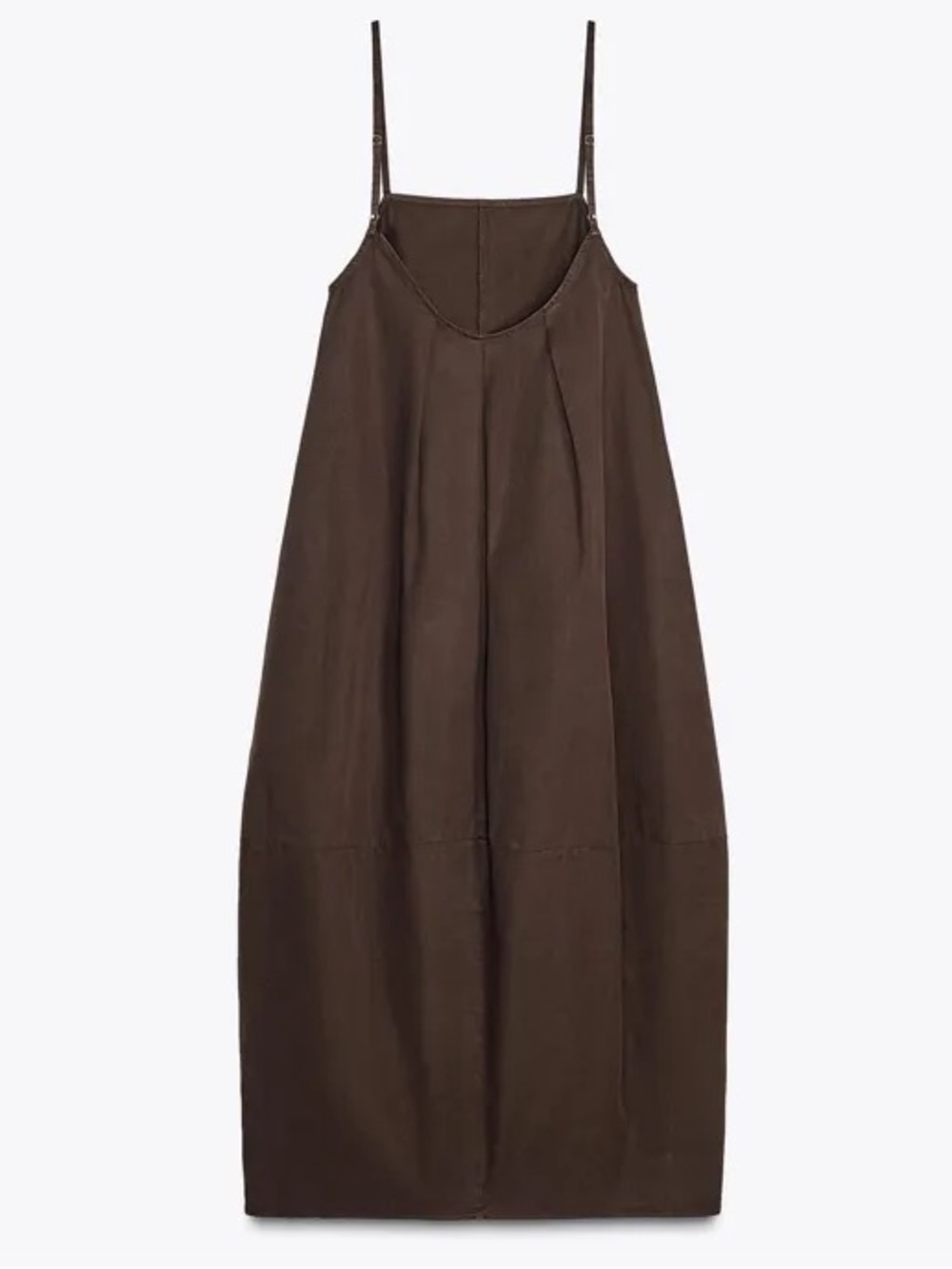 Zara Voluminous Bubble Strappy Midi Dress Camel Square Neckline XL - Picture 7 of 16